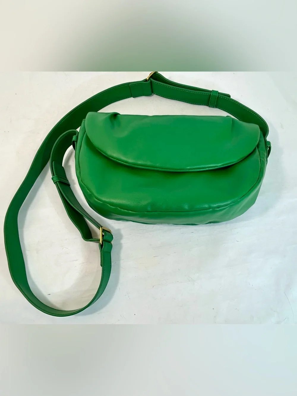Free People Green Coney Vegan Crossbody, Soft Padded Crescent-Shaped Bag